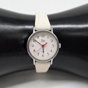 Timex Quartz Ladies Watch With White Plastic Strap & Silver-Tone Case